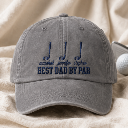 Best Dad By Par Washed Cap, Personalized Golf Dad Hat for Father's Day - Washed Cap - lifestyle view 2