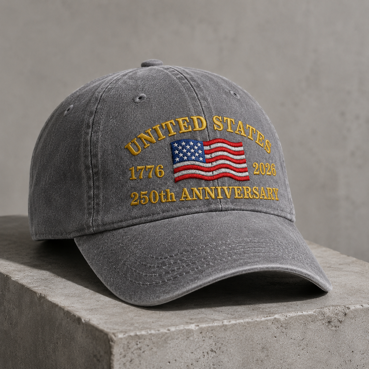 United States 250th Anniversary Washed Cap, 1776 2026 Embroidered Flag Hat - washed cap - lifestyle view 4