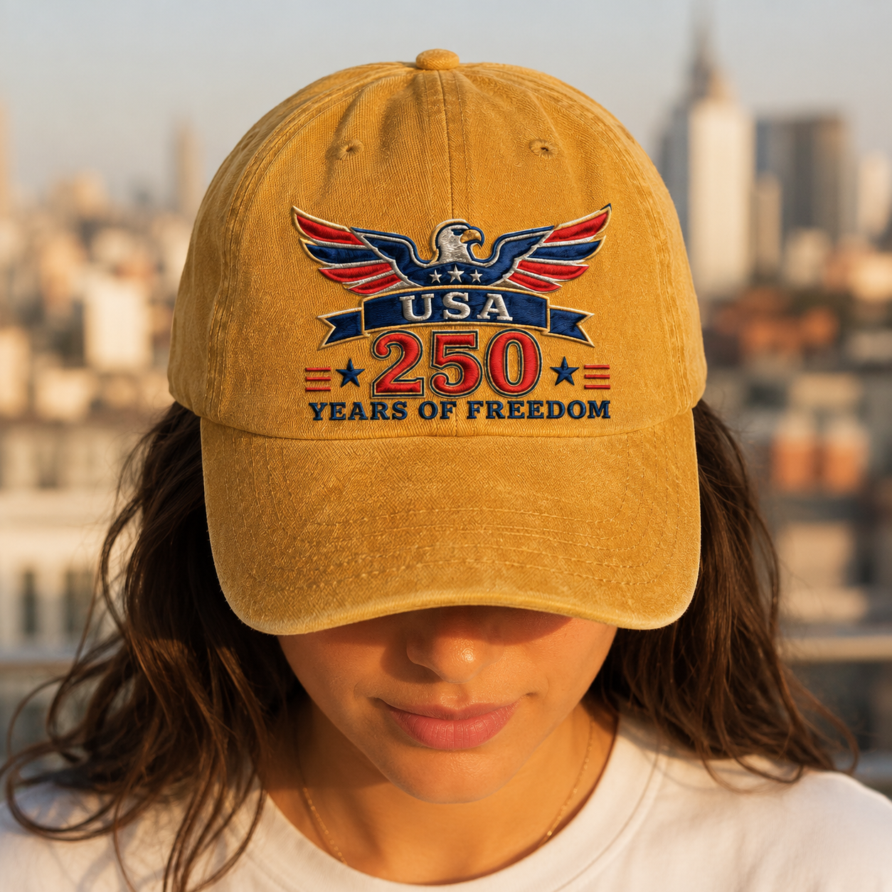 USA 250 Years of Freedom Washed Cap, Patriotic Eagle Hat for America 250th Anniversary - washed cap - lifestyle view 9