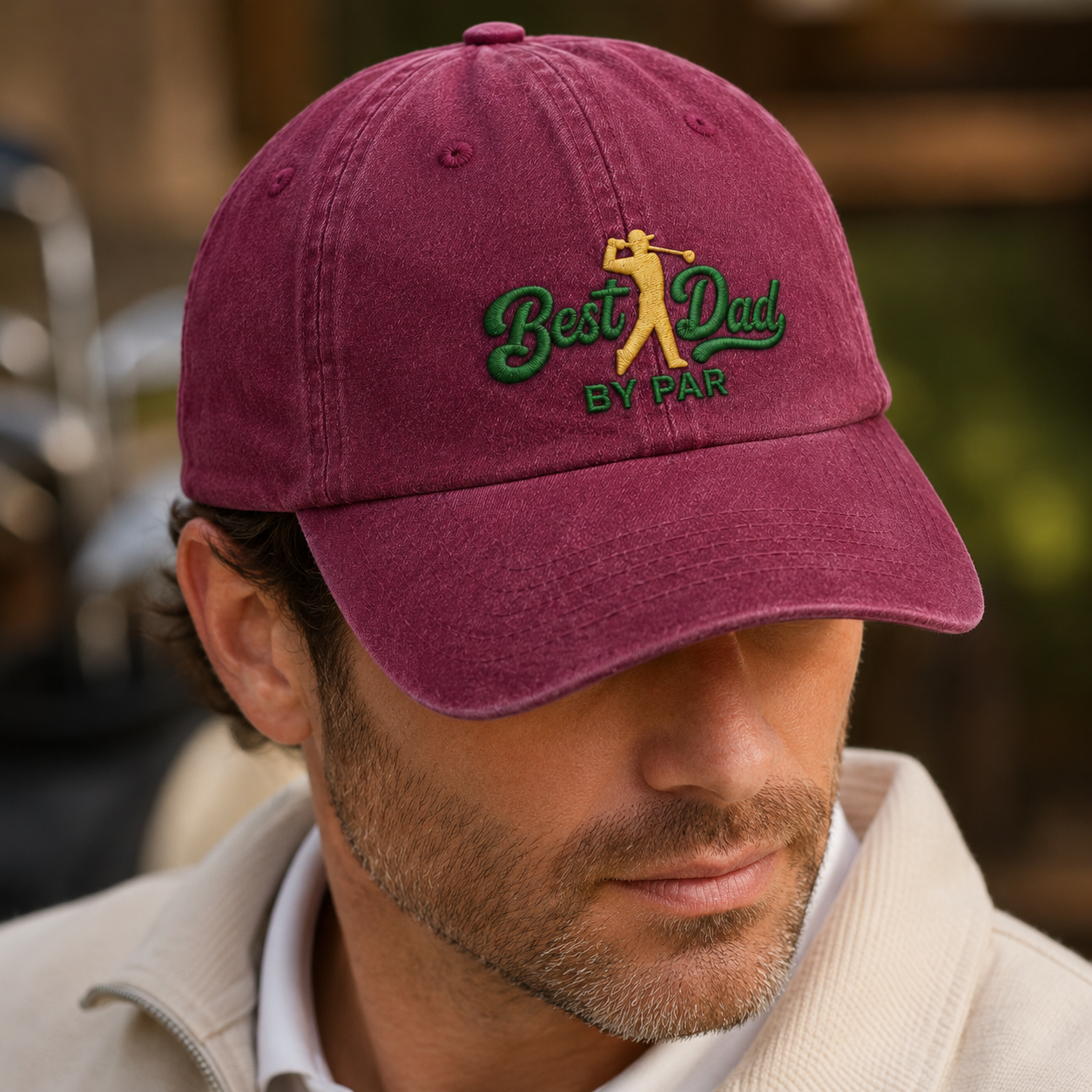 Best Dad By Par Golf Washed Cap, Embroidered Dad Hat for Fathers Day Gift - Washed Cap - lifestyle view 3