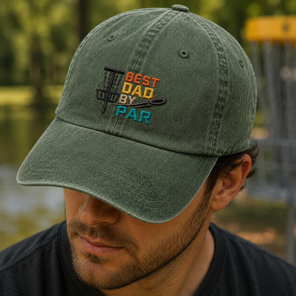 Dad By Par Disc Golf Washed Cap, Funny Father's Day Hat - Washed Cap - lifestyle view 4