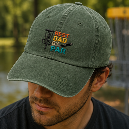 Dad By Par Disc Golf Washed Cap, Funny Father's Day Hat - Washed Cap - lifestyle view 4