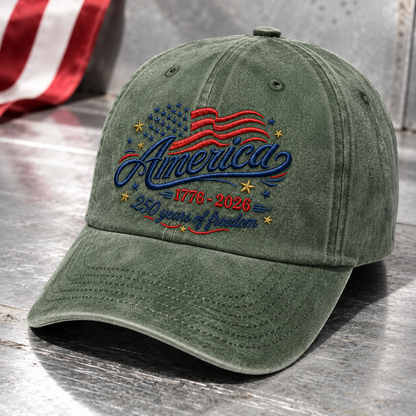 America 1776-2026 250 Years of Freedom Washed Cap, Patriotic USA Anniversary Hat - washed cap - lifestyle view 4
