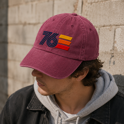 76 Retro Stripe Washed Cap, Embroidered Patriotic Dad Hat for Americana Outfits - washed cap - lifestyle view 7