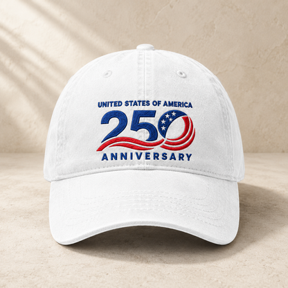 United States of America 250 Anniversary Washed Cap, Patriotic 1776-2026 Baseball Hat - washed cap - front view