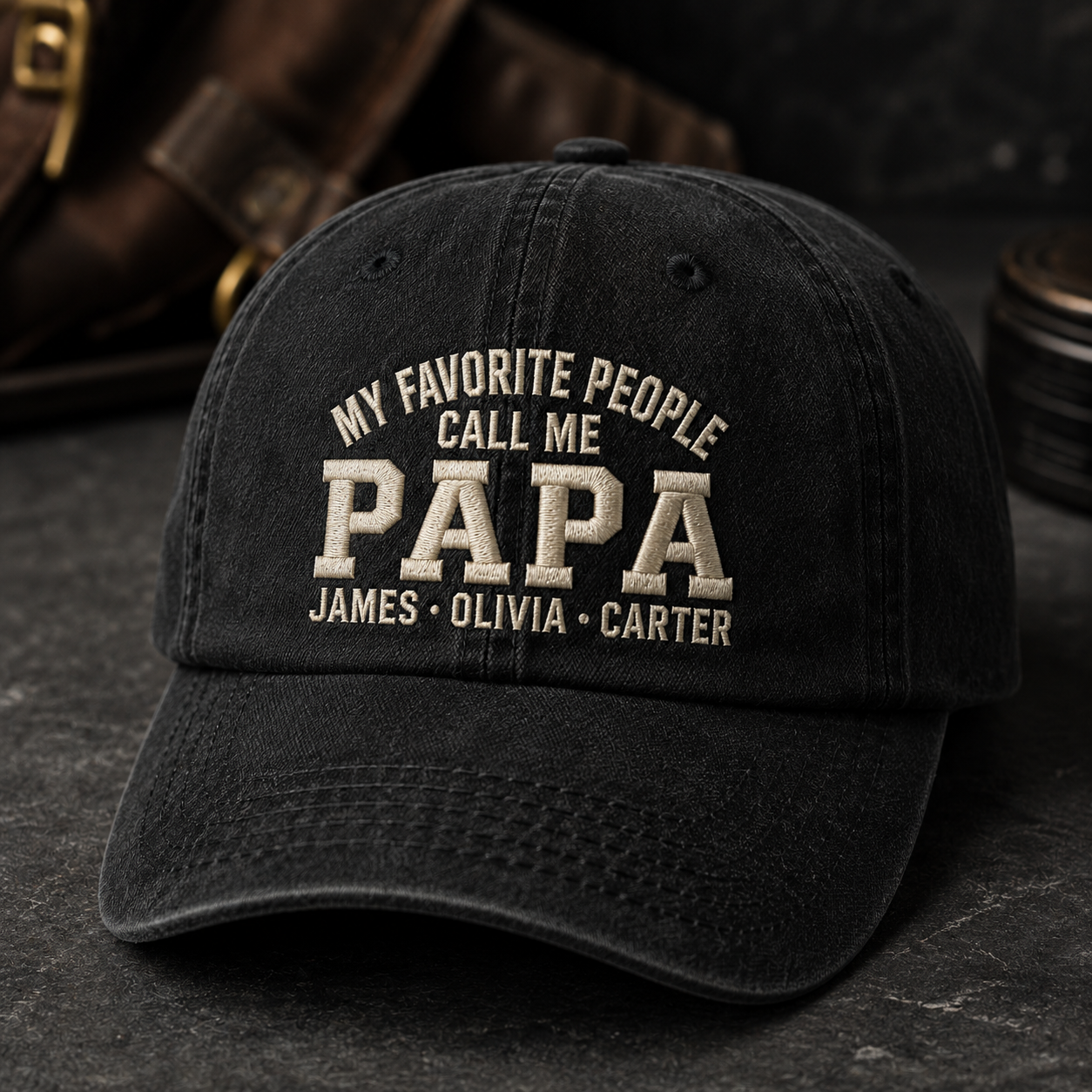 My Favorite People Call Me Papa Washed Cap, Personalized Grandpa Hat Gift - Washed Cap - lifestyle view 4