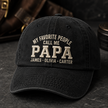 My Favorite People Call Me Papa Washed Cap, Personalized Grandpa Hat Gift - Washed Cap - lifestyle view 4