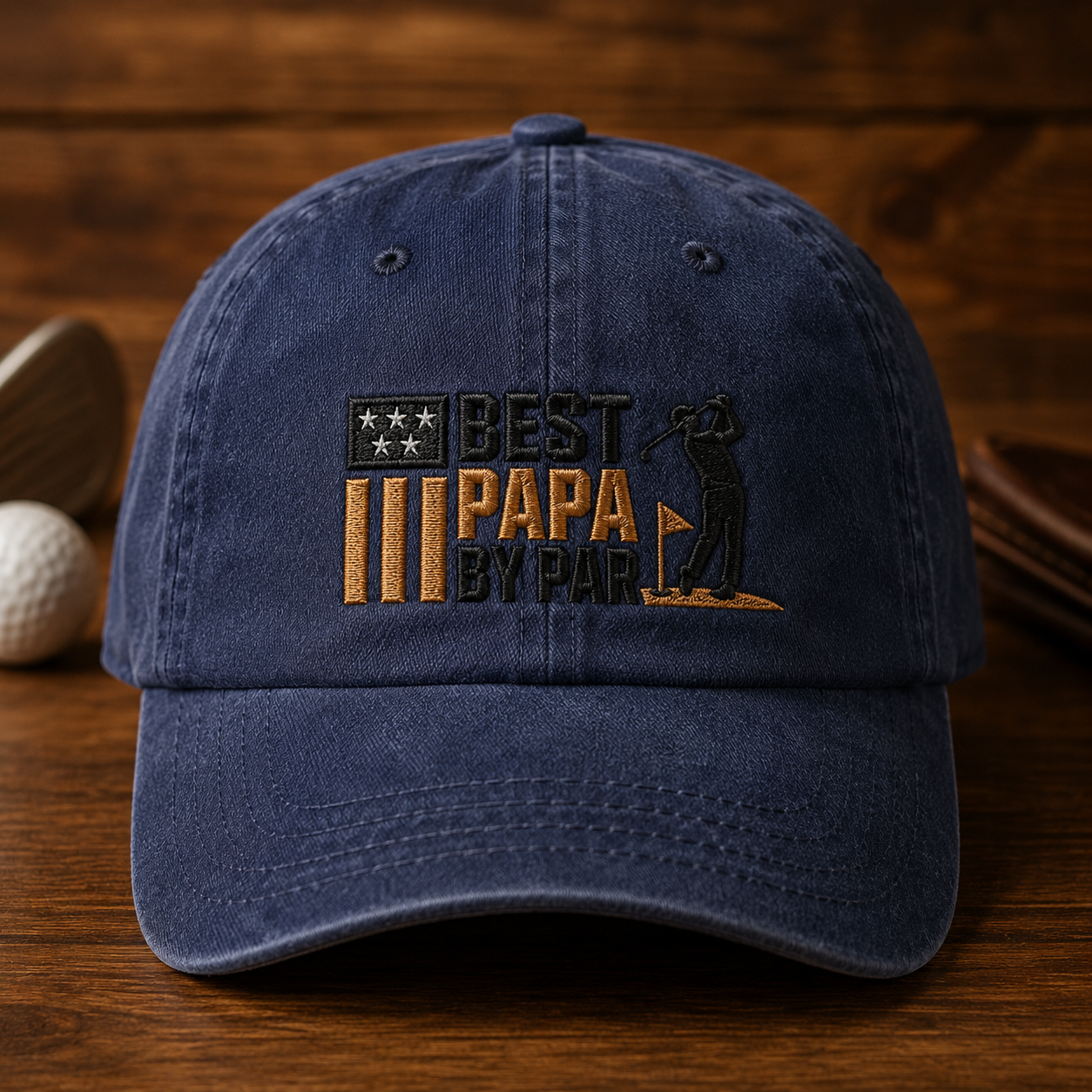 Papa By Par Golf Washed Cap, Father's Day Grandpa Hat - Washed Cap - front view