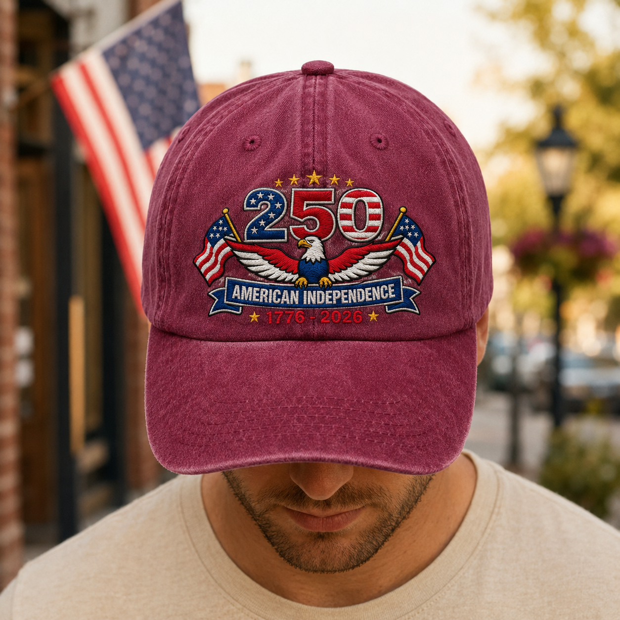 250 American Independence Washed Cap, 1776-2026 Patriotic Eagle Hat - washed cap - lifestyle view 6