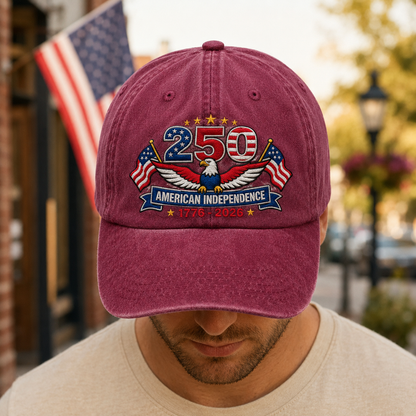250 American Independence Washed Cap, 1776-2026 Patriotic Eagle Hat - washed cap - lifestyle view 6