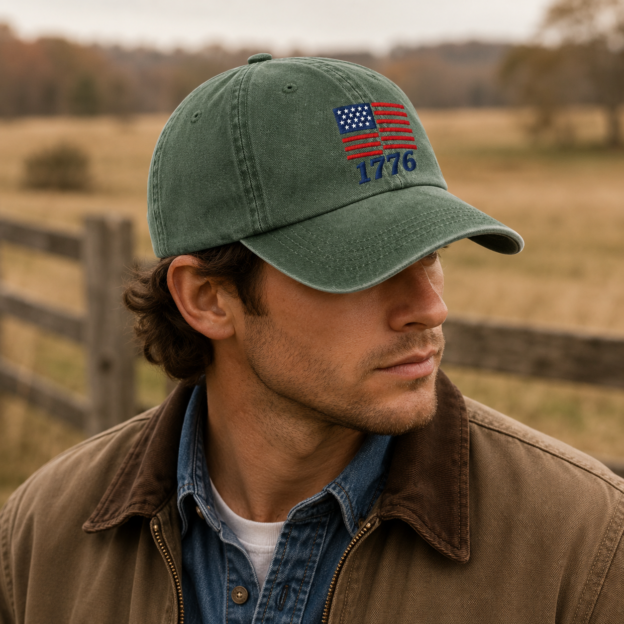 American Flag 1776 Washed Cap, Patriotic Embroidered Dad Hat - washed cap - lifestyle view 8