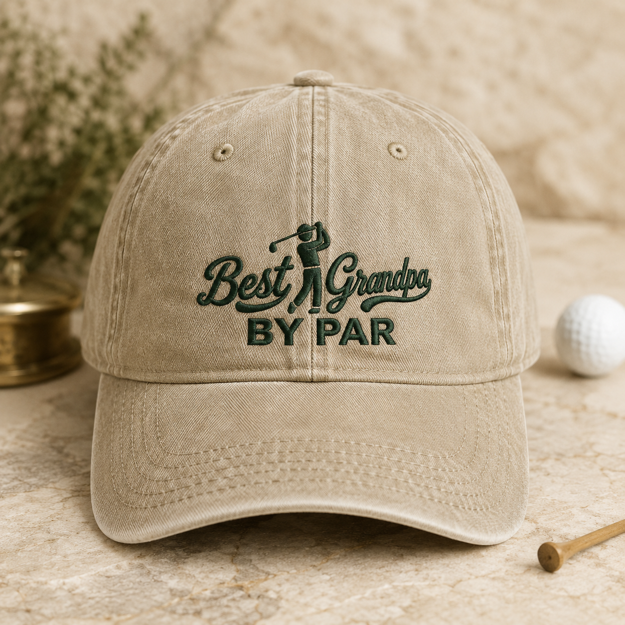 Grandpa By Par Golf Washed Cap, Father's Day Hat for Papa Golfer - Washed Cap - front view