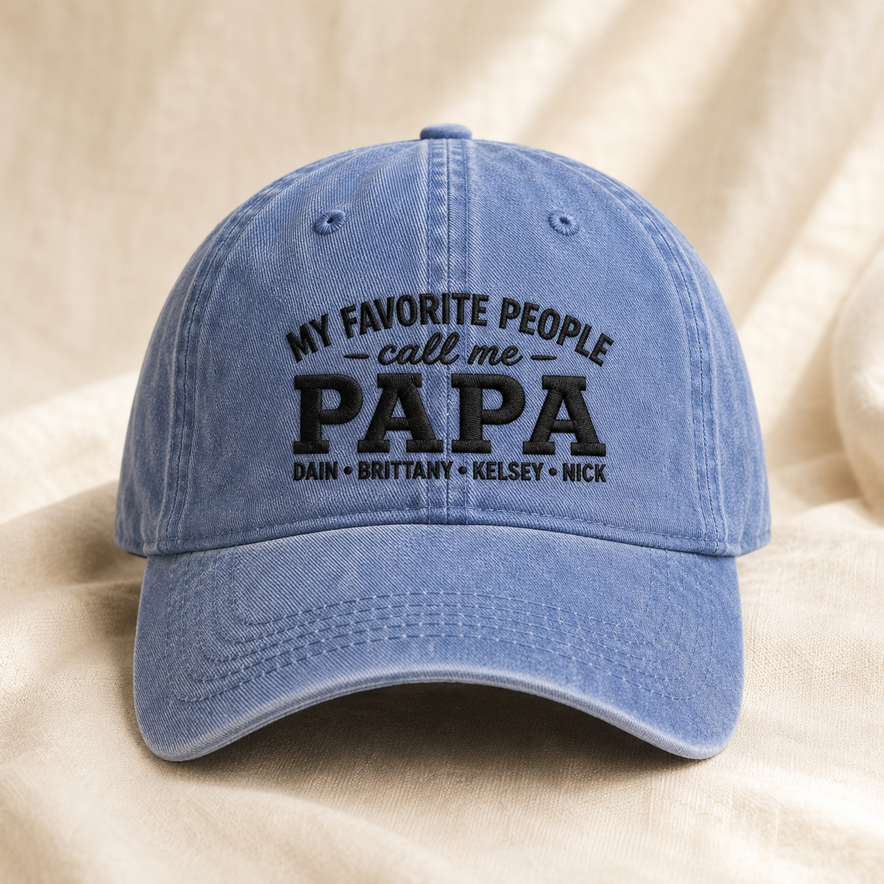My Favorite People Call Me Papa Washed Cap, Custom Grandkids Names Dad Gift - Washed Cap - lifestyle view 2