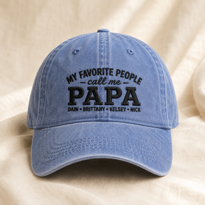 My Favorite People Call Me Papa Washed Cap, Custom Grandkids Names Dad Gift - Washed Cap - lifestyle view 2