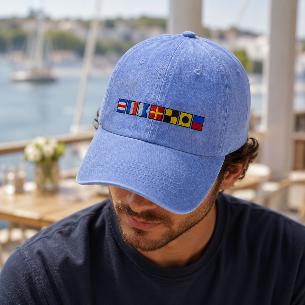 Nautical Signal Flag Washed Cap, Maritime Code Embroidered Hat for Sailors - washed cap - lifestyle view 9