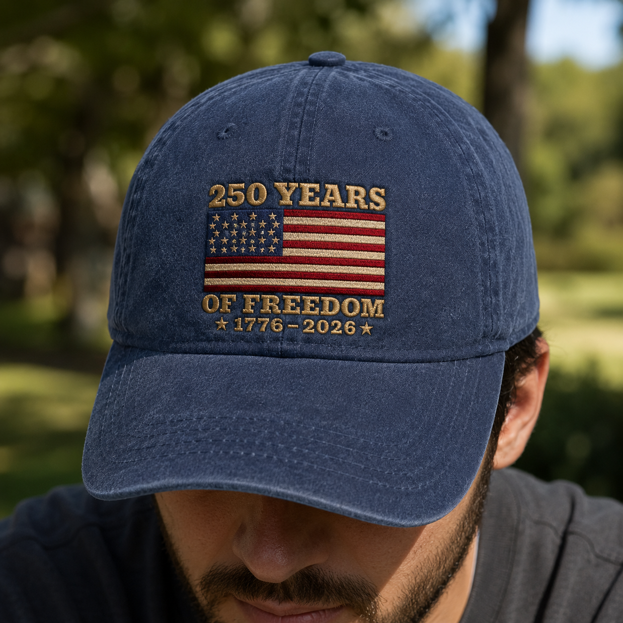 250 Years of Freedom Washed Cap, 1776-2026 American Flag 250th Anniversary Hat - washed cap - lifestyle view 6