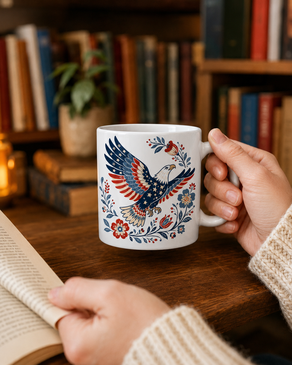 Patriotic Eagle Coffee Mug, Americana Folk Art Bird Gift - Mug - lifestyle view 7