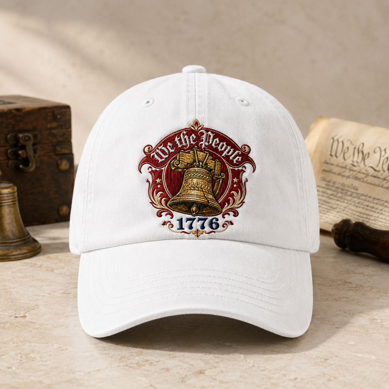 We the People 1776 Liberty Bell Washed Cap, American Constitution Hat - washed cap - front view