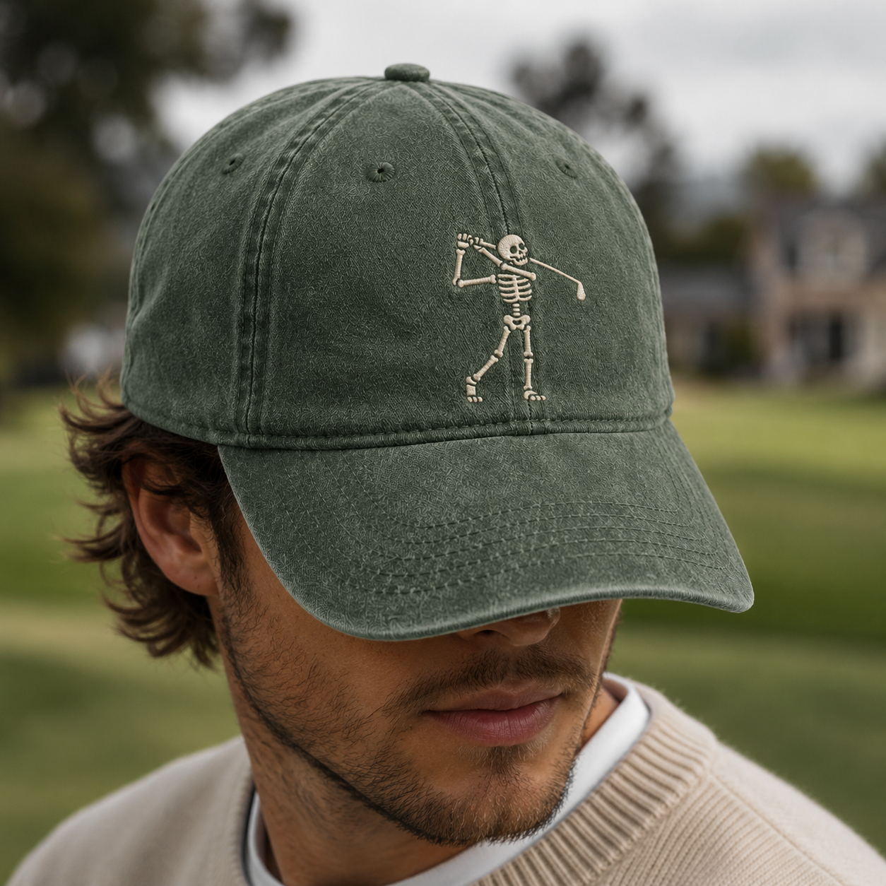 Skeleton Golfer Washed Cap, Spooky Golf Dad Hat - Washed Cap - lifestyle view 4