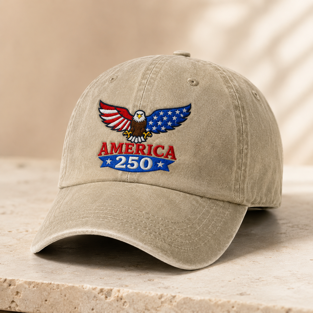 America 250 Eagle Washed Cap, Patriotic Bald Eagle 250th Anniversary Hat - washed cap - lifestyle view 2