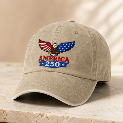 America 250 Eagle Washed Cap, Patriotic Bald Eagle 250th Anniversary Hat - washed cap - lifestyle view 2
