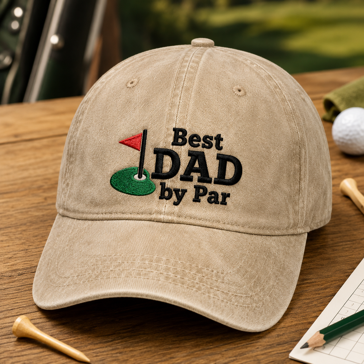 Best Dad by Par Washed Cap, Golfing Papa Hat for Father's Day - Washed Cap - detail view