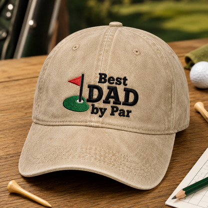 Best Dad by Par Washed Cap, Golfing Papa Hat for Father's Day - Washed Cap - detail view