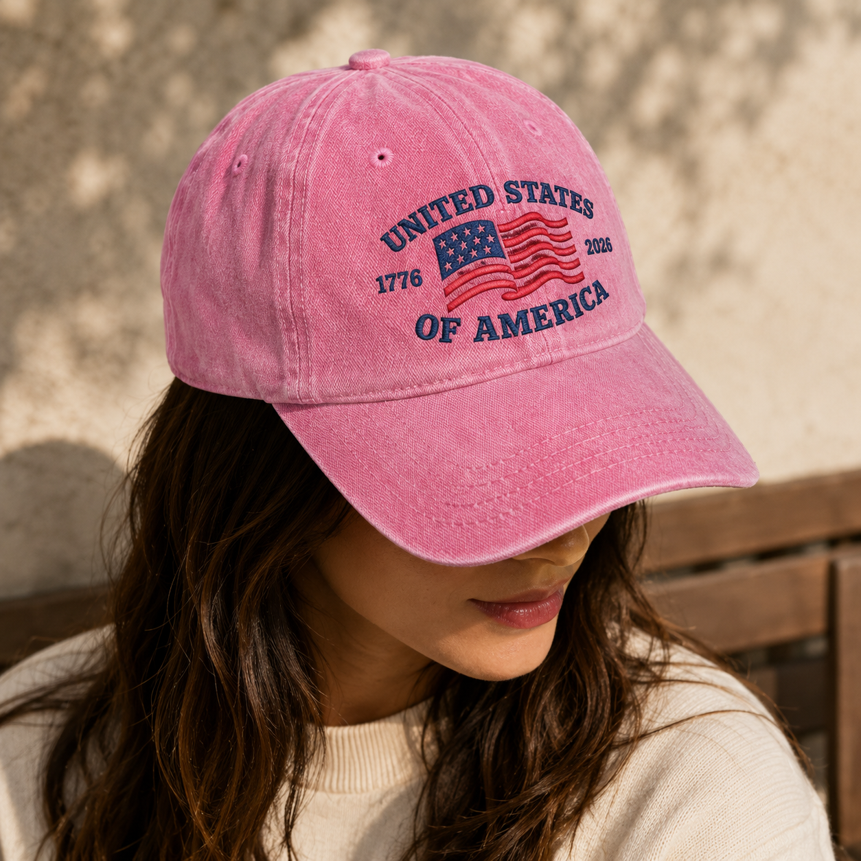 United States of America 1776 2026 Washed Cap, Patriotic Flag Hat for USA 250th Birthday - washed cap - detail view