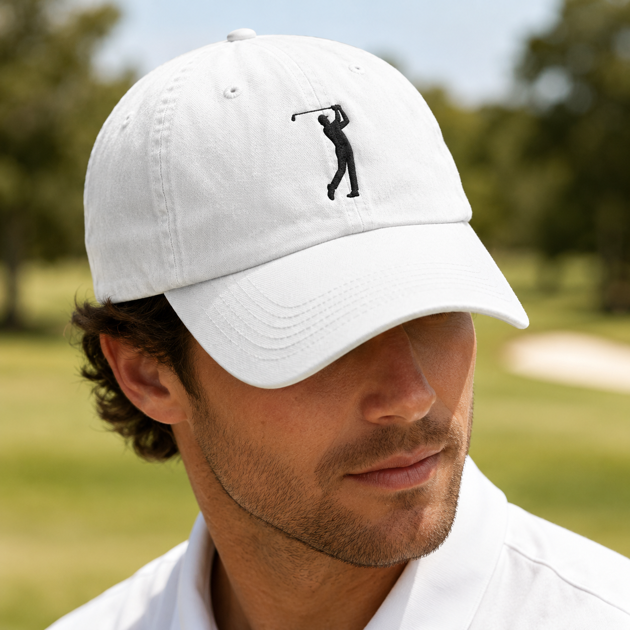 Golf Swing Washed Cap, Embroidered Golfer Silhouette Hat - Washed Cap - lifestyle view 3