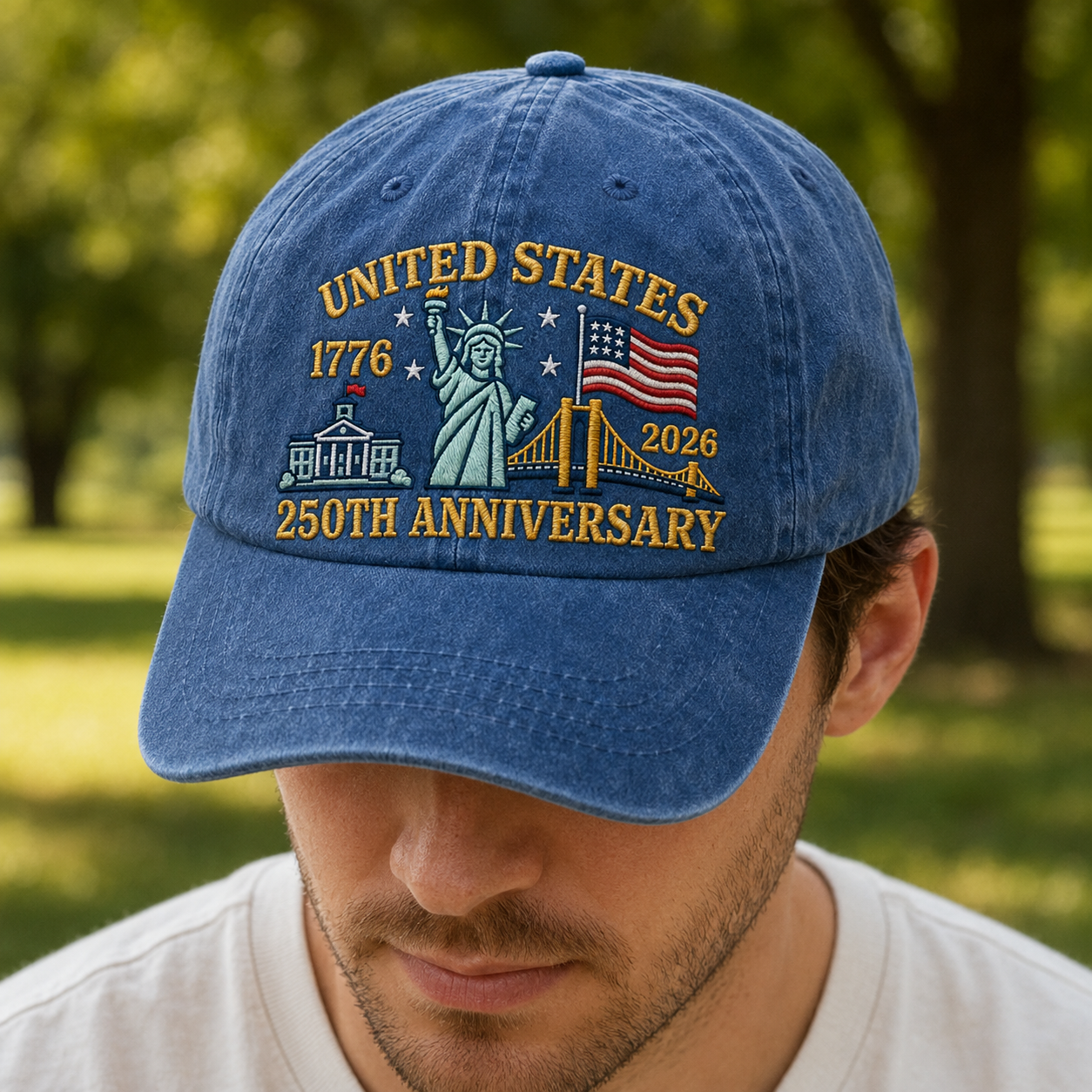 United States 1776 2026 250th Anniversary Washed Cap, Patriotic America Birthday Hat - washed cap - lifestyle view 8
