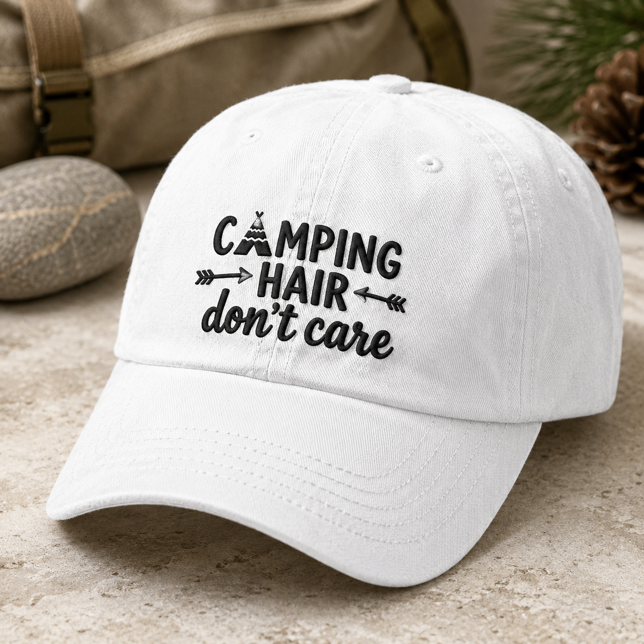 Camping Hair Don't Care Washed Cap, Funny Camp Hat for Outdoor Women - Washed Cap - detail view