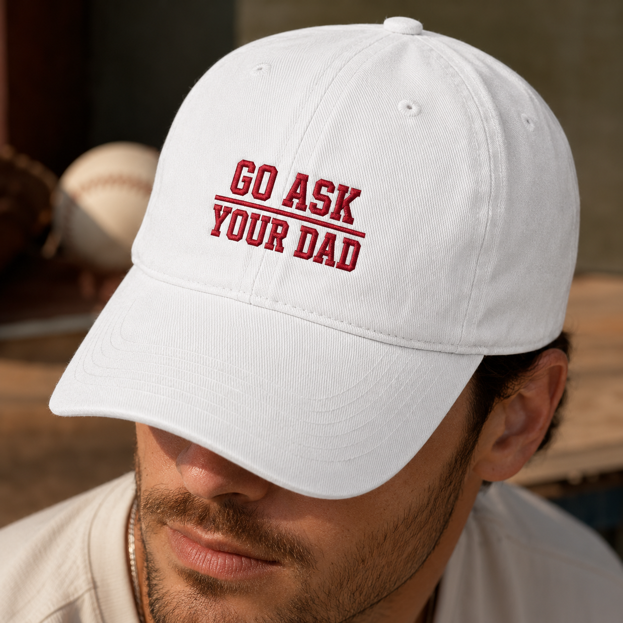 Go Ask Your Dad Washed Cap, Funny Father's Day Baseball Hat - Washed Cap - lifestyle view 3