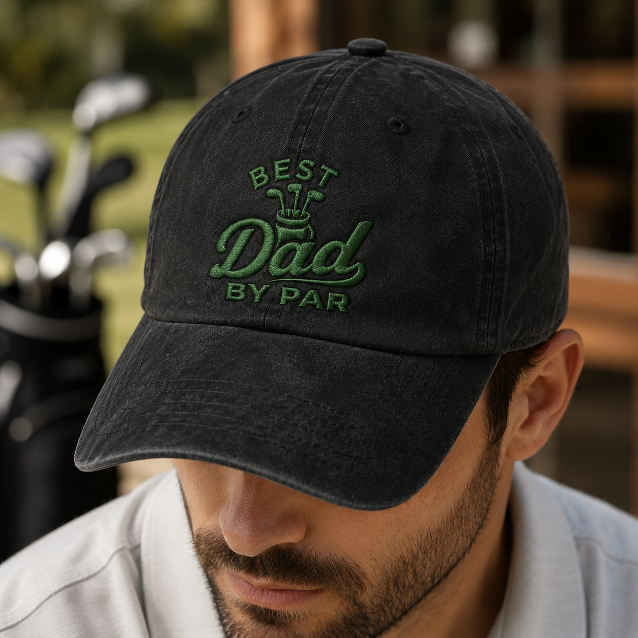 Best Dad by Par Golf Hat, Washed Cap for Father's Day Gift - Washed Cap - lifestyle view 3