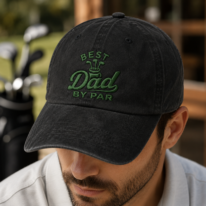 Best Dad by Par Golf Hat, Washed Cap for Father's Day Gift - Washed Cap - lifestyle view 3
