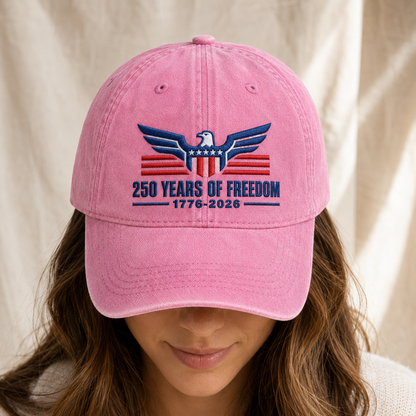 250 Years of Freedom Hat, Patriotic Eagle Washed Cap, 1776-2026 America Gift - washed cap - lifestyle view 9