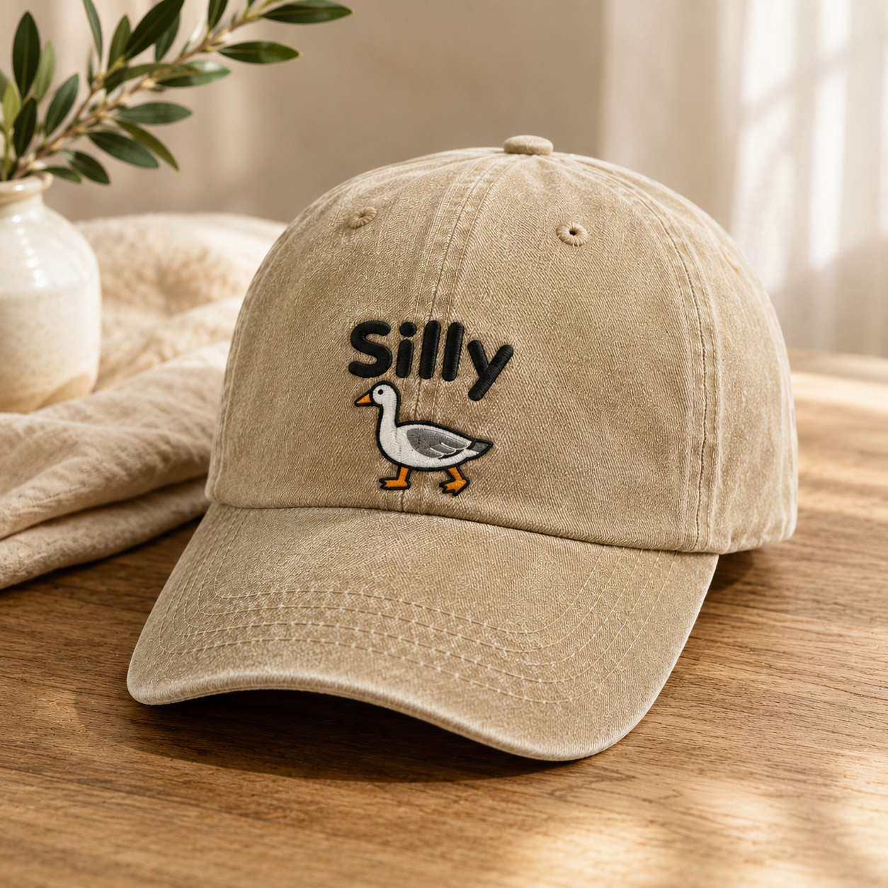 Silly Goose Washed Cap, Embroidered Duck Dad Hat for Bird Lovers - washed cap - lifestyle view 2