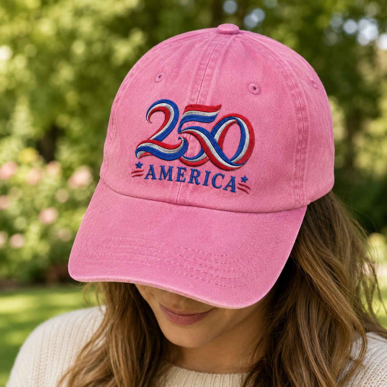 250 America Washed Cap, Patriotic 250th Anniversary USA Hat - washed cap - lifestyle view 7
