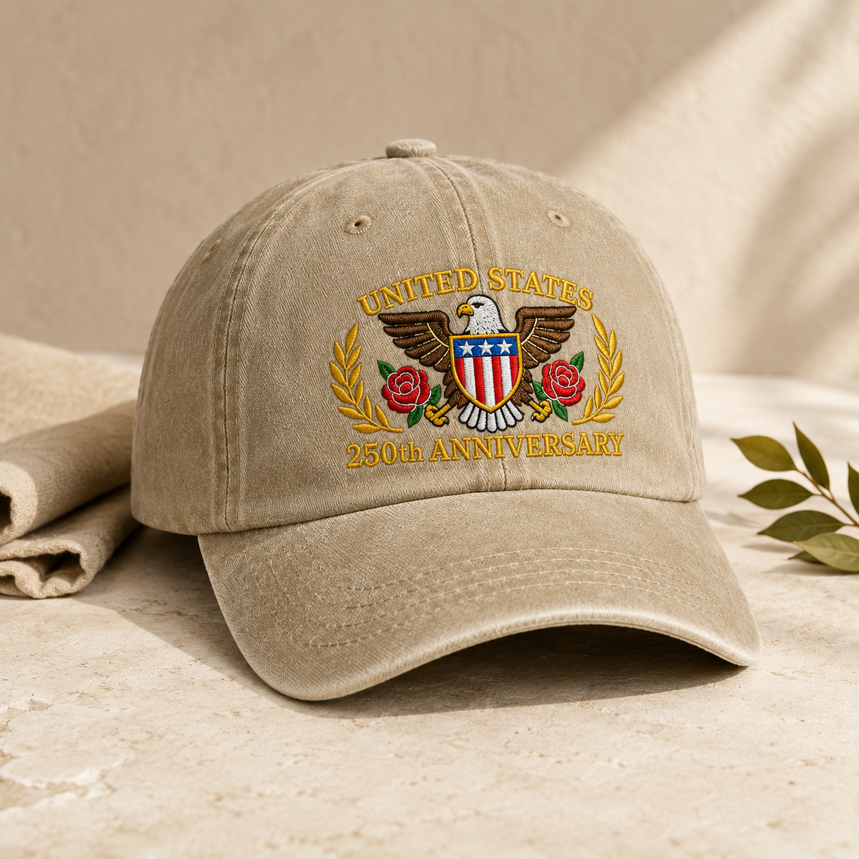 United States 250th Anniversary Washed Cap, Patriotic Eagle Hat for America 250 - washed cap - lifestyle view 2