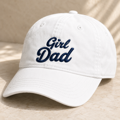 Girl Dad Washed Cap, Navy Embroidered Script Hat for Father's Day - Washed Cap - detail view