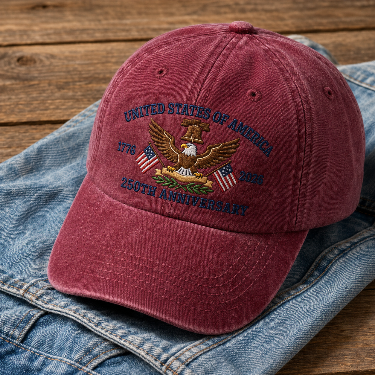 United States of America 250th Anniversary Washed Cap, 1776 2026 Patriotic Eagle Hat - washed cap - lifestyle view 4
