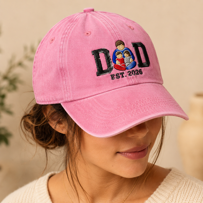 Dad Est. 2026 Embroidered Washed Cap, New Father Gift - Washed Cap - lifestyle view 4