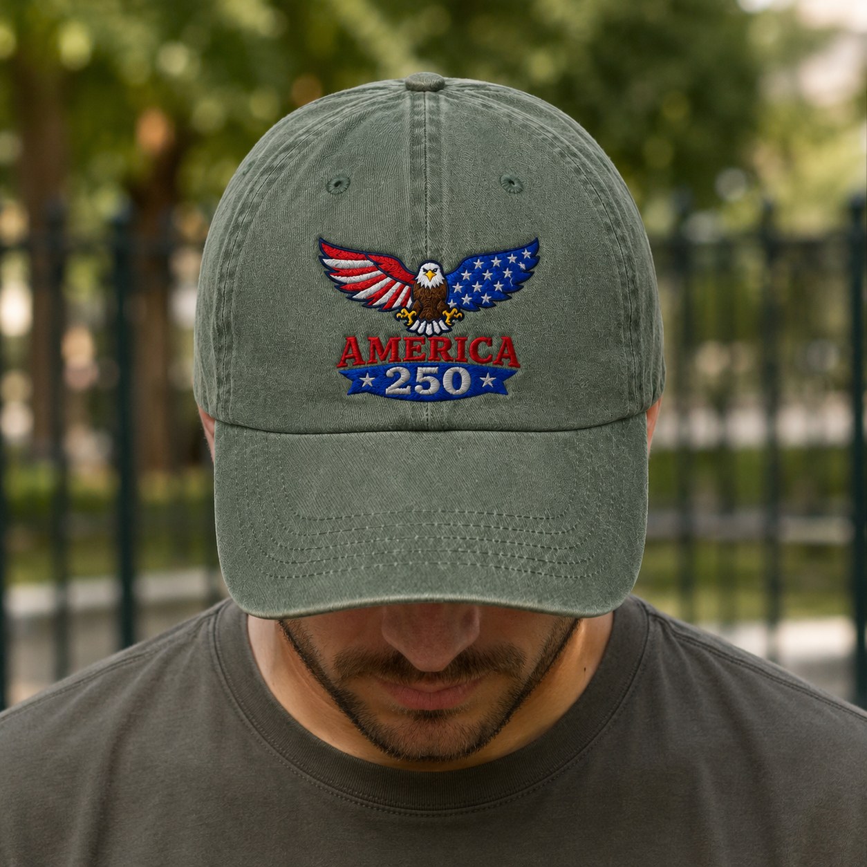 America 250 Eagle Washed Cap, Patriotic Bald Eagle 250th Anniversary Hat - washed cap - lifestyle view 6