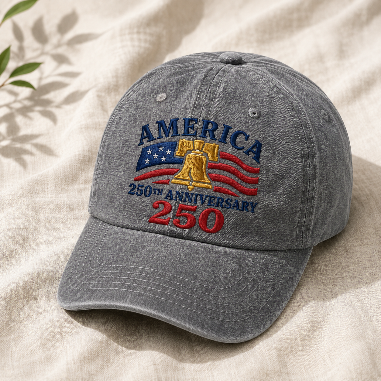 America 250th Anniversary Washed Cap, Patriotic Liberty Bell USA Flag Hat - washed cap - lifestyle view 4