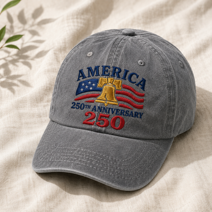 America 250th Anniversary Washed Cap, Patriotic Liberty Bell USA Flag Hat - washed cap - lifestyle view 4