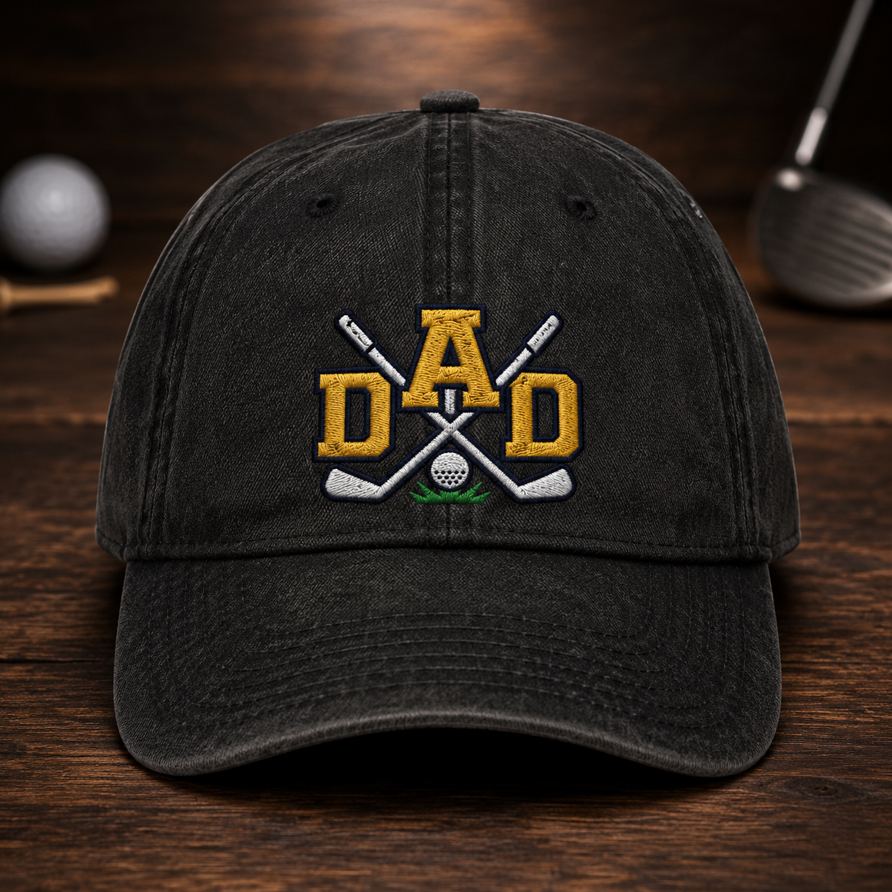 Dad Golf Washed Cap, Embroidered Golf Clubs Hat, Father's Day Gift for Dad - Washed Cap - front view