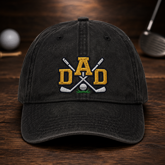 Dad Golf Washed Cap, Embroidered Golf Clubs Hat, Father's Day Gift for Dad - Washed Cap - front view