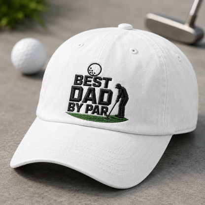 Best Dad By Par Washed Cap, Funny Golf Father Gift - Washed Cap - detail view