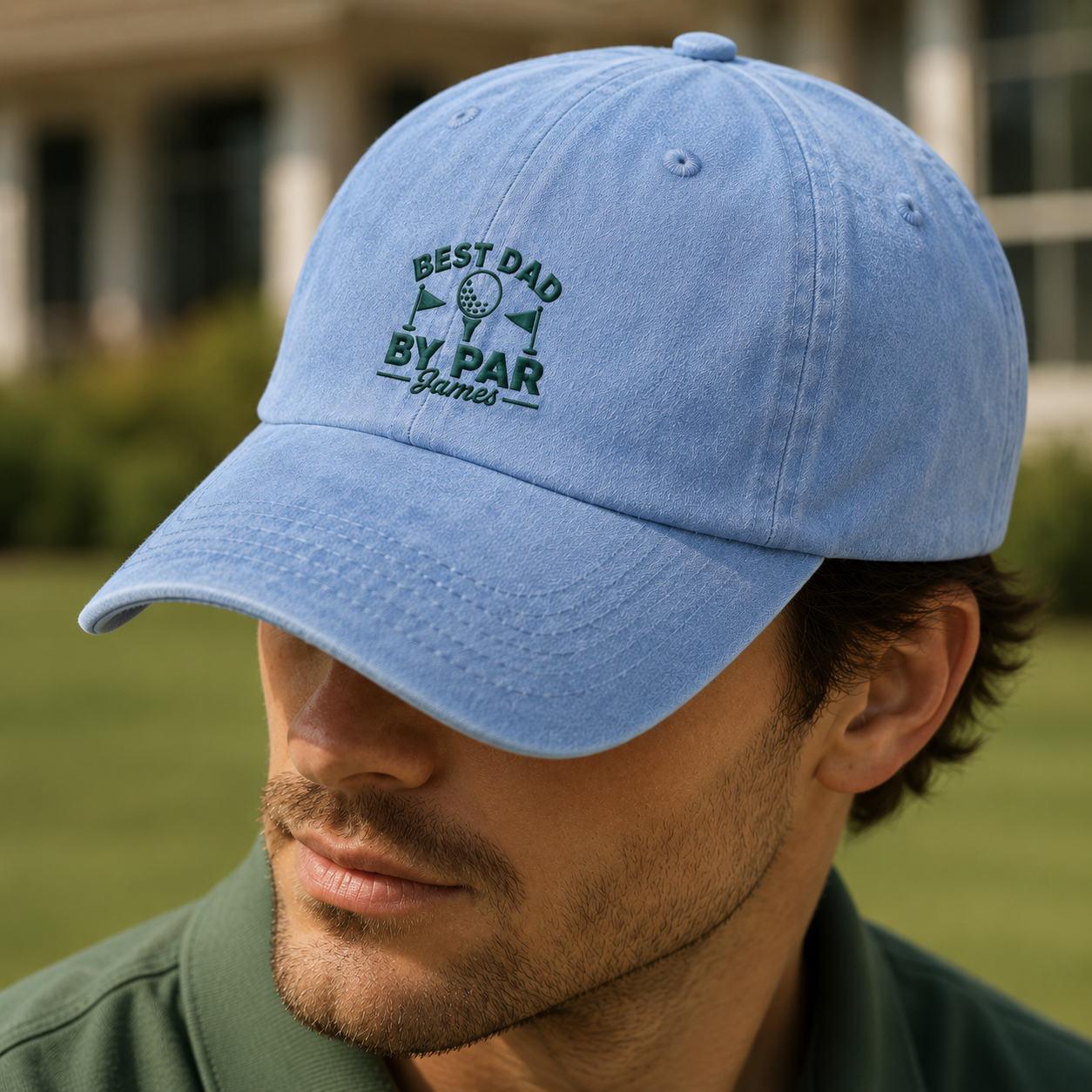 Best Dad By Par James Washed Cap, Personalized Golf Hat for Father's Day - Washed Cap - lifestyle view 4