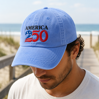 America 250 Washed Cap, Patriotic 1776 2026 Baseball Hat for Semiquincentennial - washed cap - lifestyle view 8