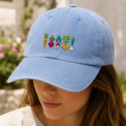 Root Vegetable Washed Cap, Embroidered Gardening Hat for Veggie Growers - Washed Cap - lifestyle view 3